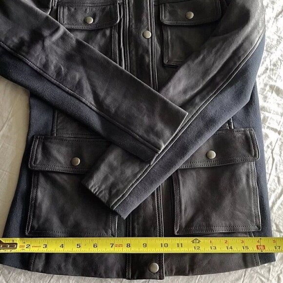 Vintage GAP Women's Blue Leather Jacket Sz XS Military Zip Button Navy - Picture 7 of 15
